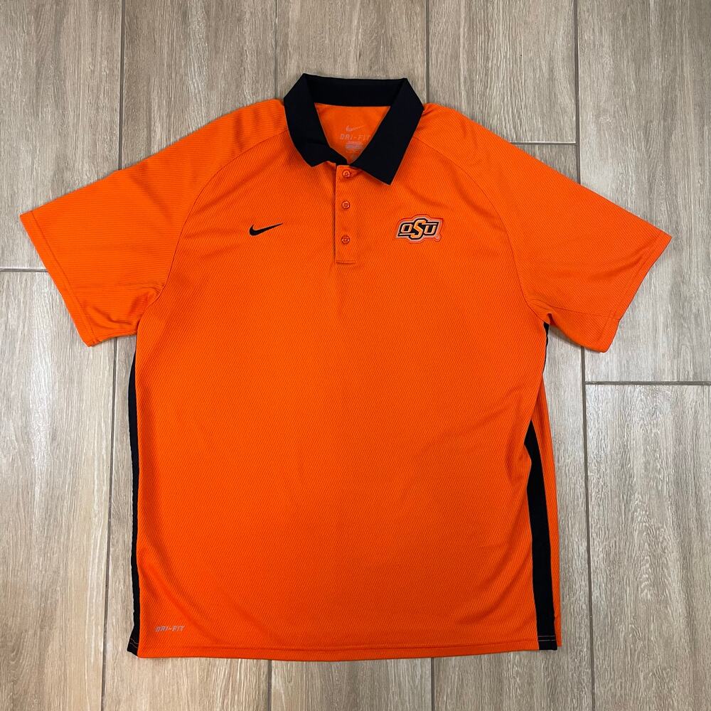 Nike Dri Fit OSU Oklahoma State Polo Shirt Mens XL Orange Cowboys Logo